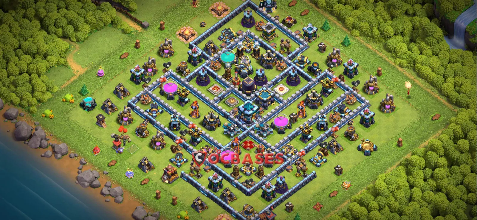 Anti-2 Star (War) Base TH13 with Link | Clash of Clans Bases | Layouts ID 3m2wx