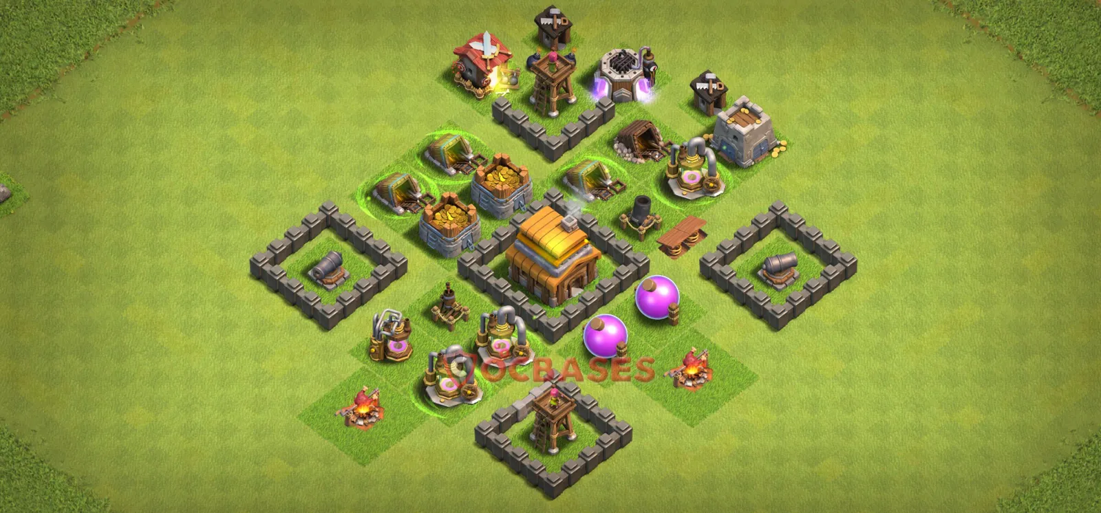 Anti-2 Star (War) Base TH4 with Link | Clash of Clans Bases | Layouts ID 8t1vn