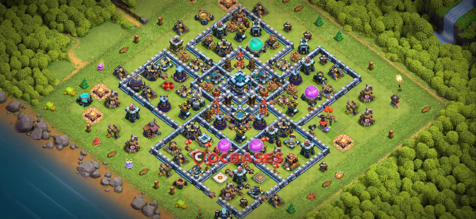 Anti-2 Star (War) Base TH13 with Link | Clash of Clans Bases | Layouts ID 9htvs