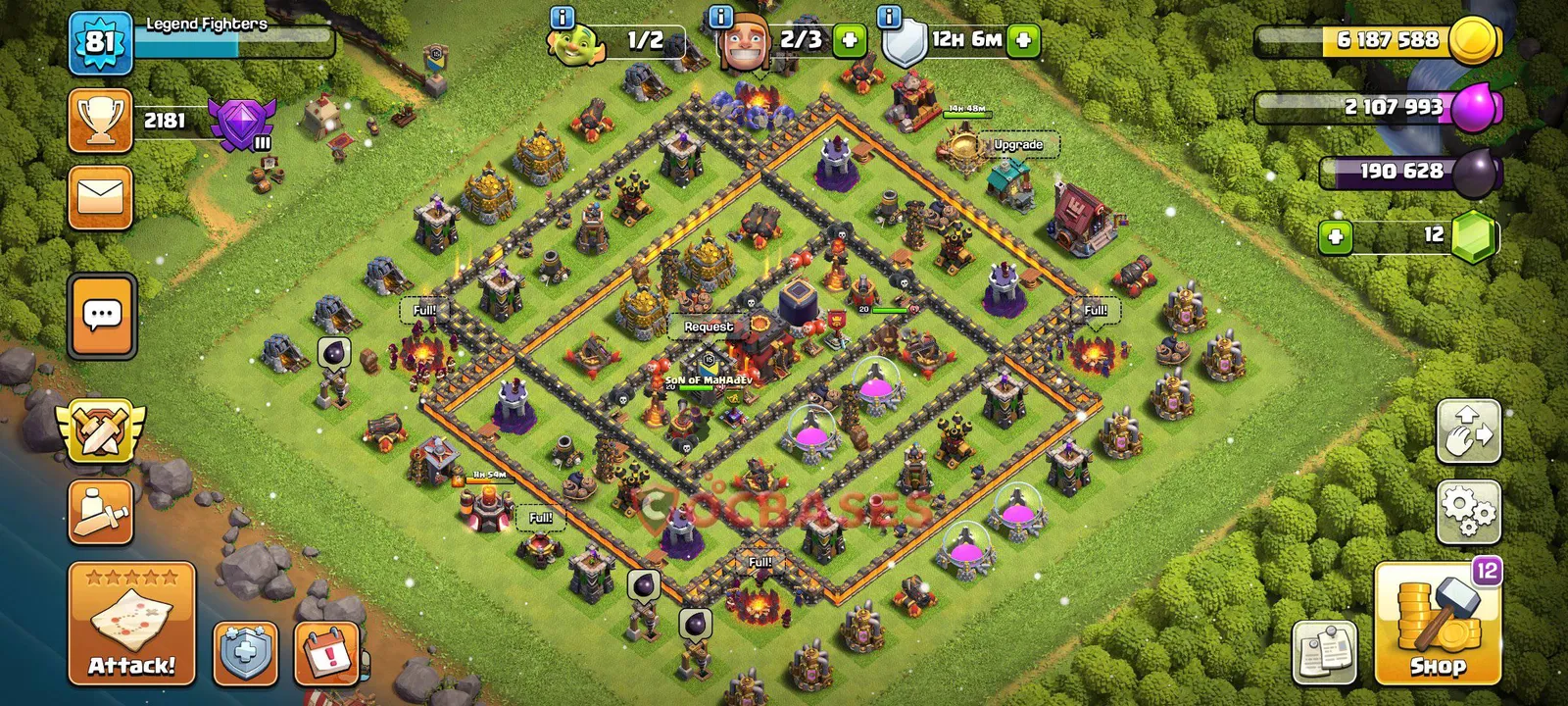 Anti-2 Star (War) Base TH10 with Link | Clash of Clans Bases | Layouts ID wlfke