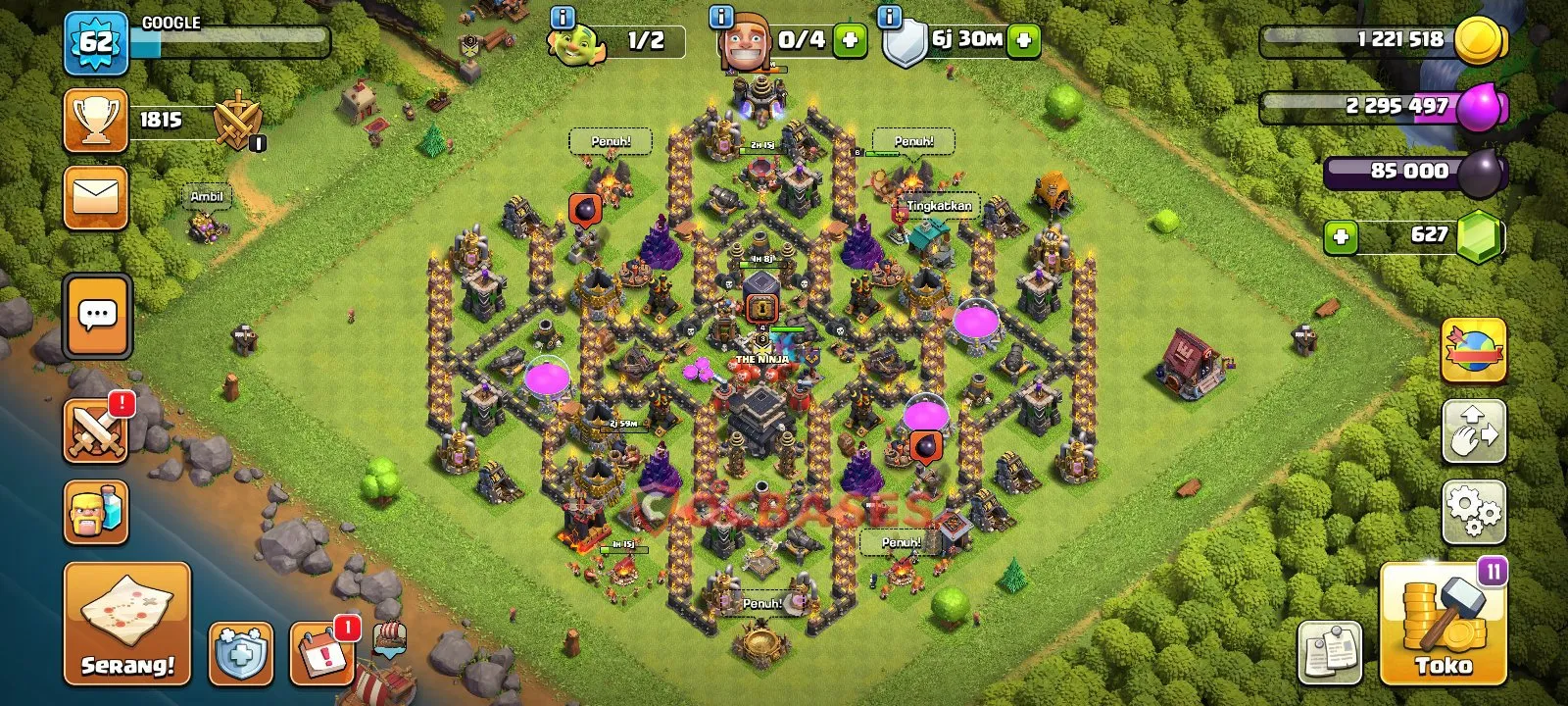 Anti-2 Star (War) Base TH9 with Link | Clash of Clans Bases | Layouts ID x4e06
