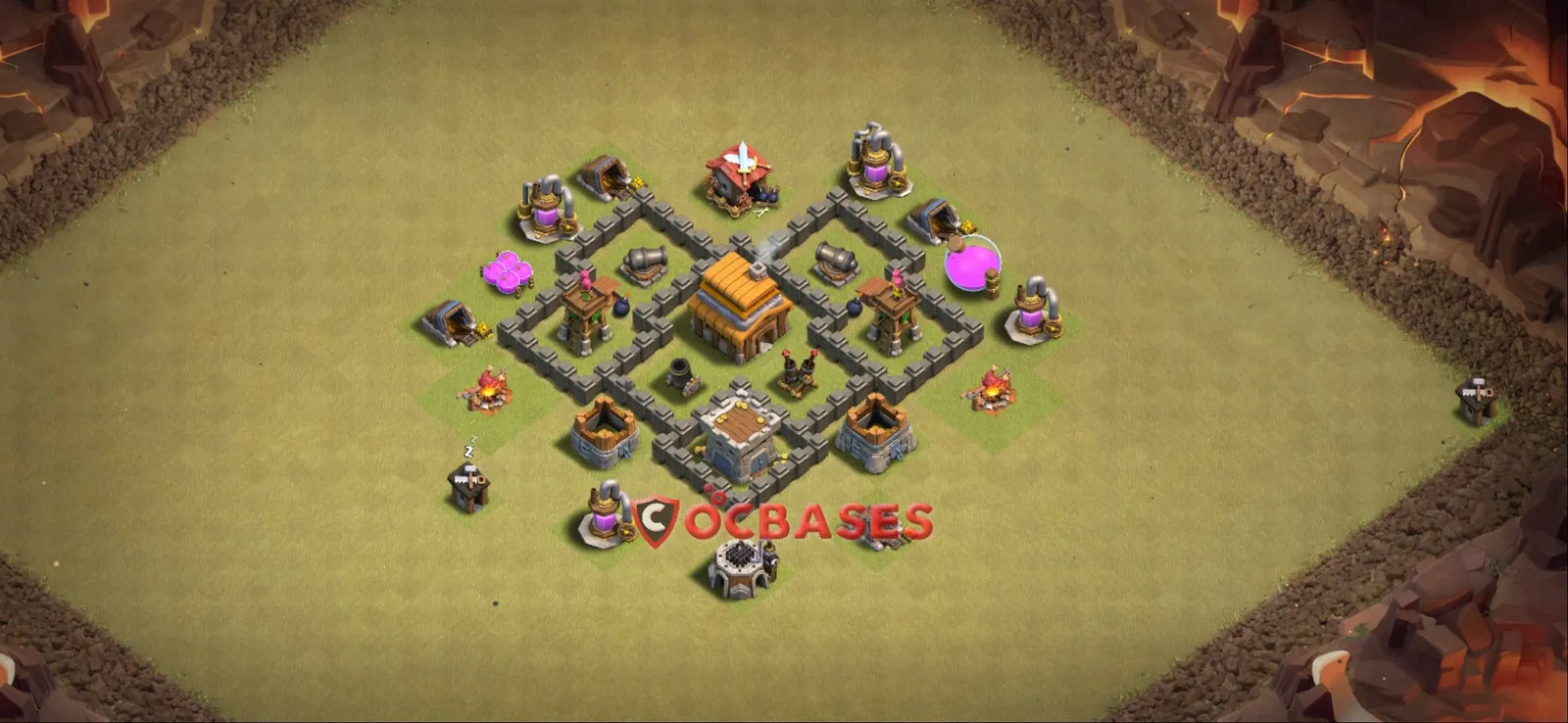 Anti-3 Star (War) Base TH4 with Link | Clash of Clans Bases | Layouts ID 0a6r5