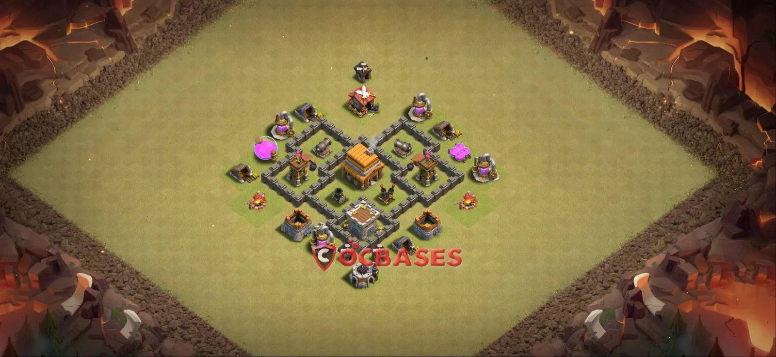 Anti-3 Star (War) Base TH4 with Link | Clash of Clans Bases | Layouts ID 0jnye