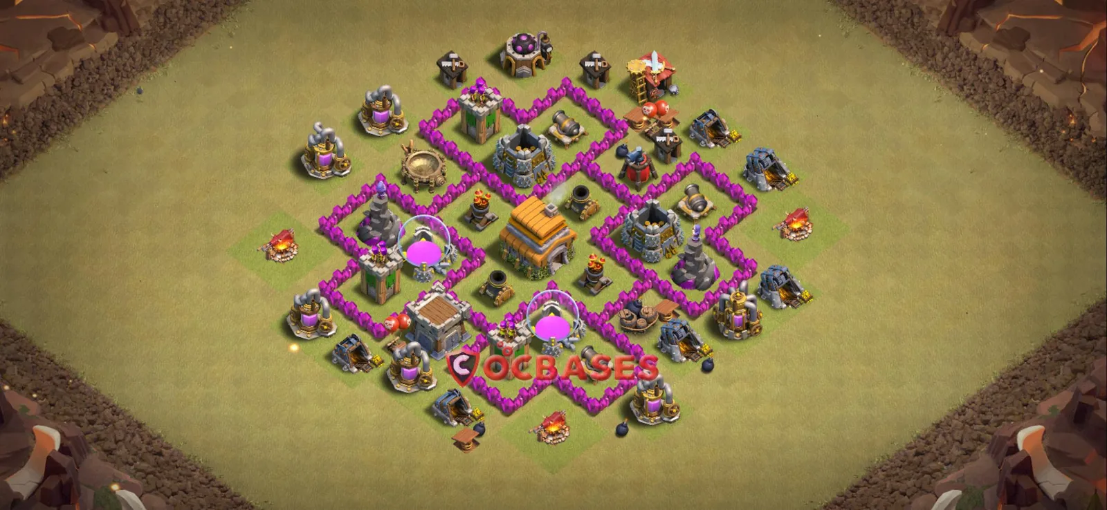 Anti-3 Star (War) Base TH6 with Link | Clash of Clans Bases | Layouts ID 0sqv9