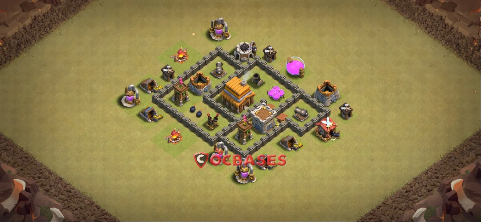 Anti-3 Star (War) Base TH4 with Link | Clash of Clans Bases | Layouts ID 2rzde