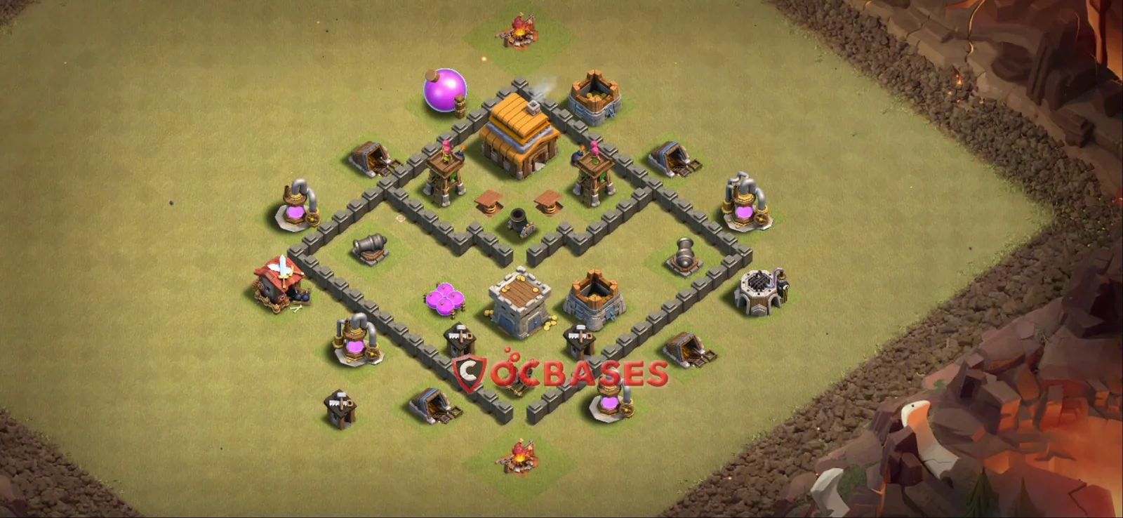 Anti-3 Star (War) Base TH4 with Link | Clash of Clans Bases | Layouts ID 5u3ci