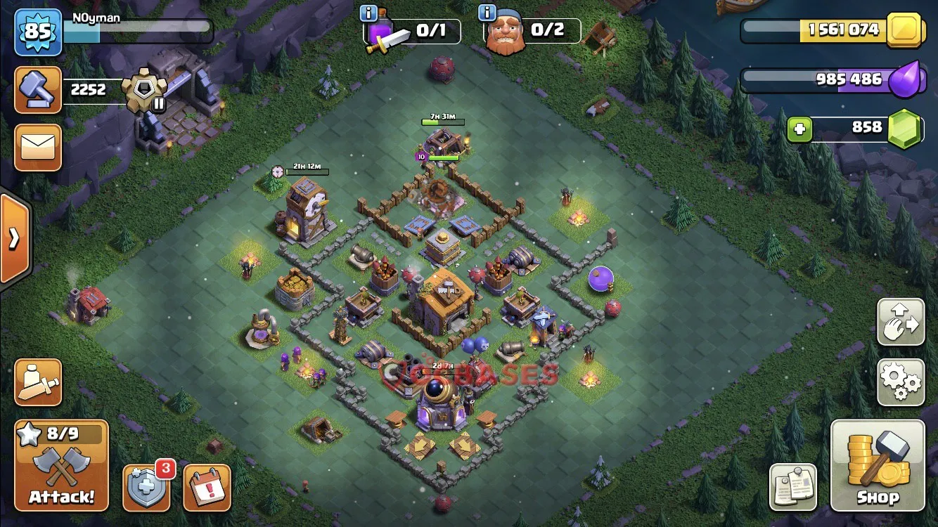 Anti-3 Star (War) Base BH6 with Link | Clash of Clans Bases | Layouts ID a6ayn