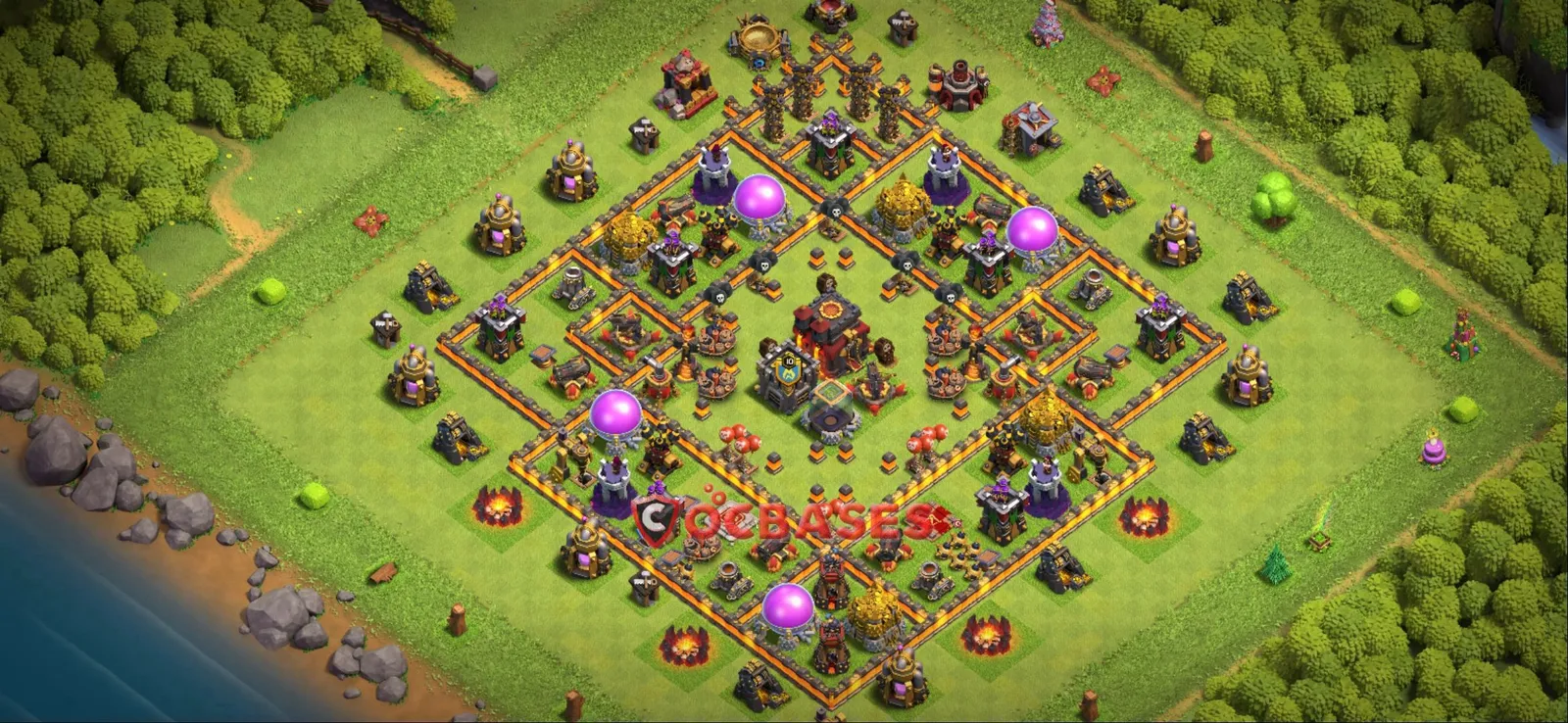 Anti-3 Star (War) Base TH10 with Link | Clash of Clans Bases | Layouts ID c59a0