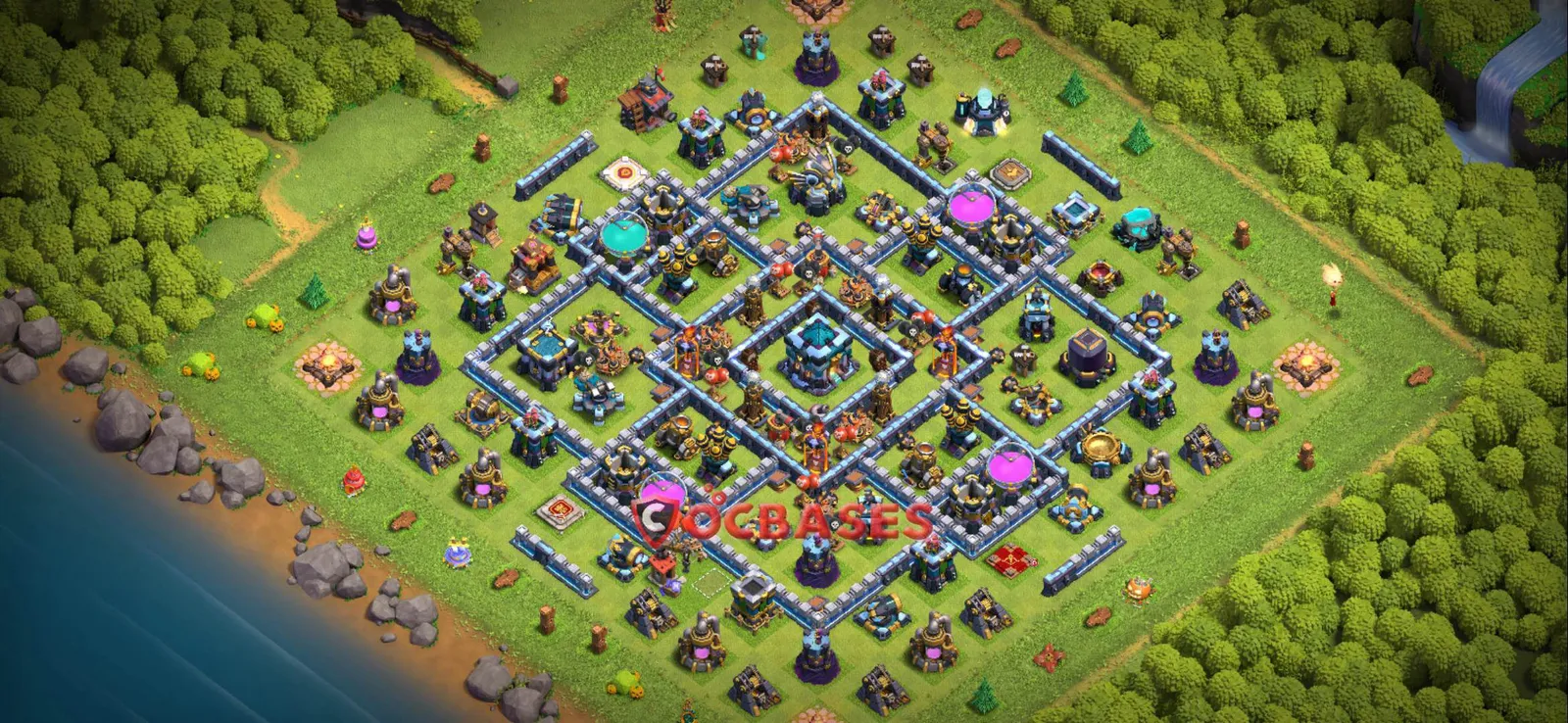 Anti-3 Star (War) Base TH13 with Link | Clash of Clans Bases | Layouts ID c5v8n