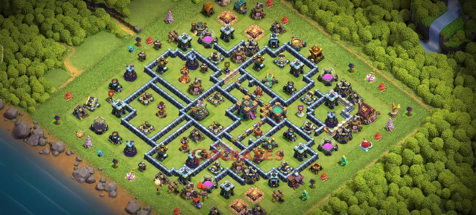 Anti-3 Star (War) Base TH14 with Link | Clash of Clans Bases | Layouts ID cqx6a