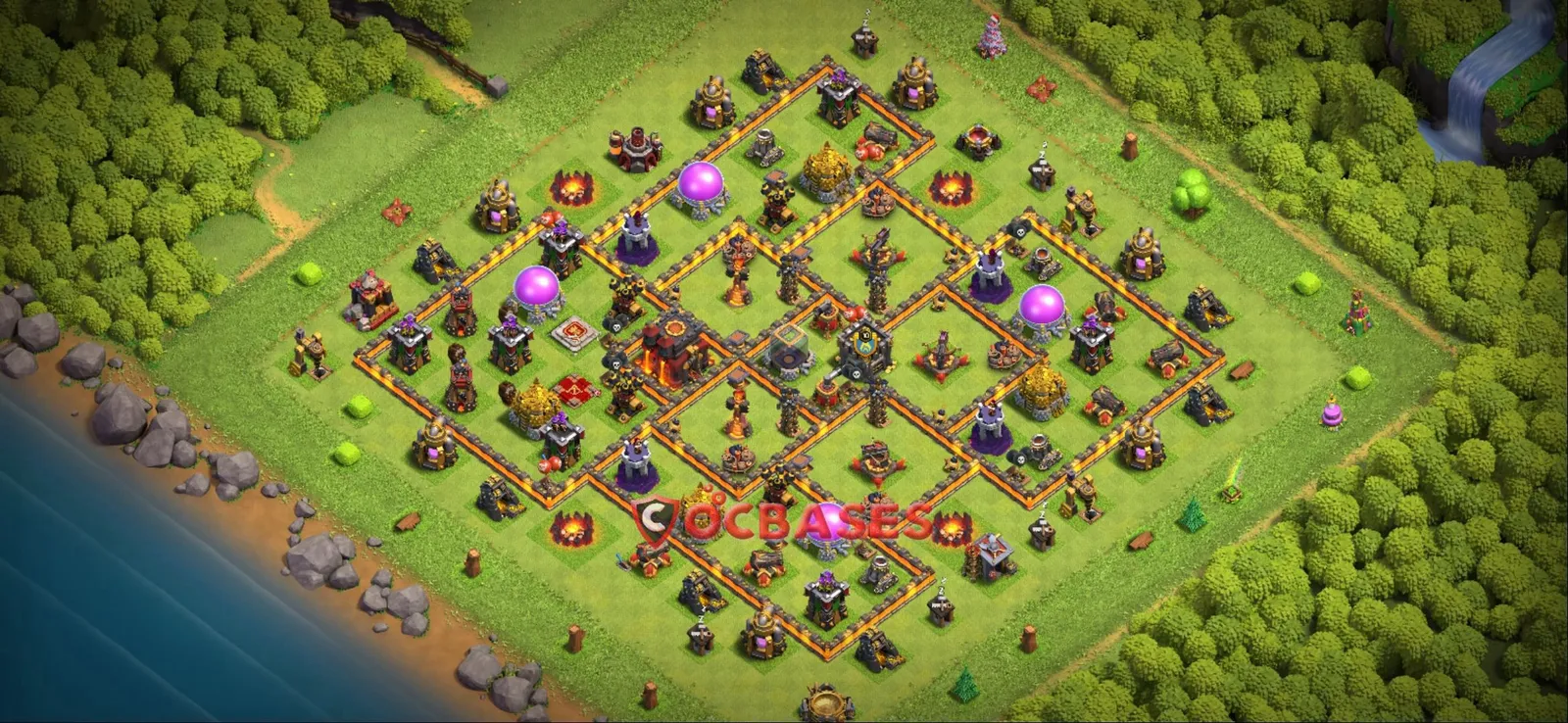Anti-3 Star (War) Base TH10 with Link | Clash of Clans Bases | Layouts ID e4br0