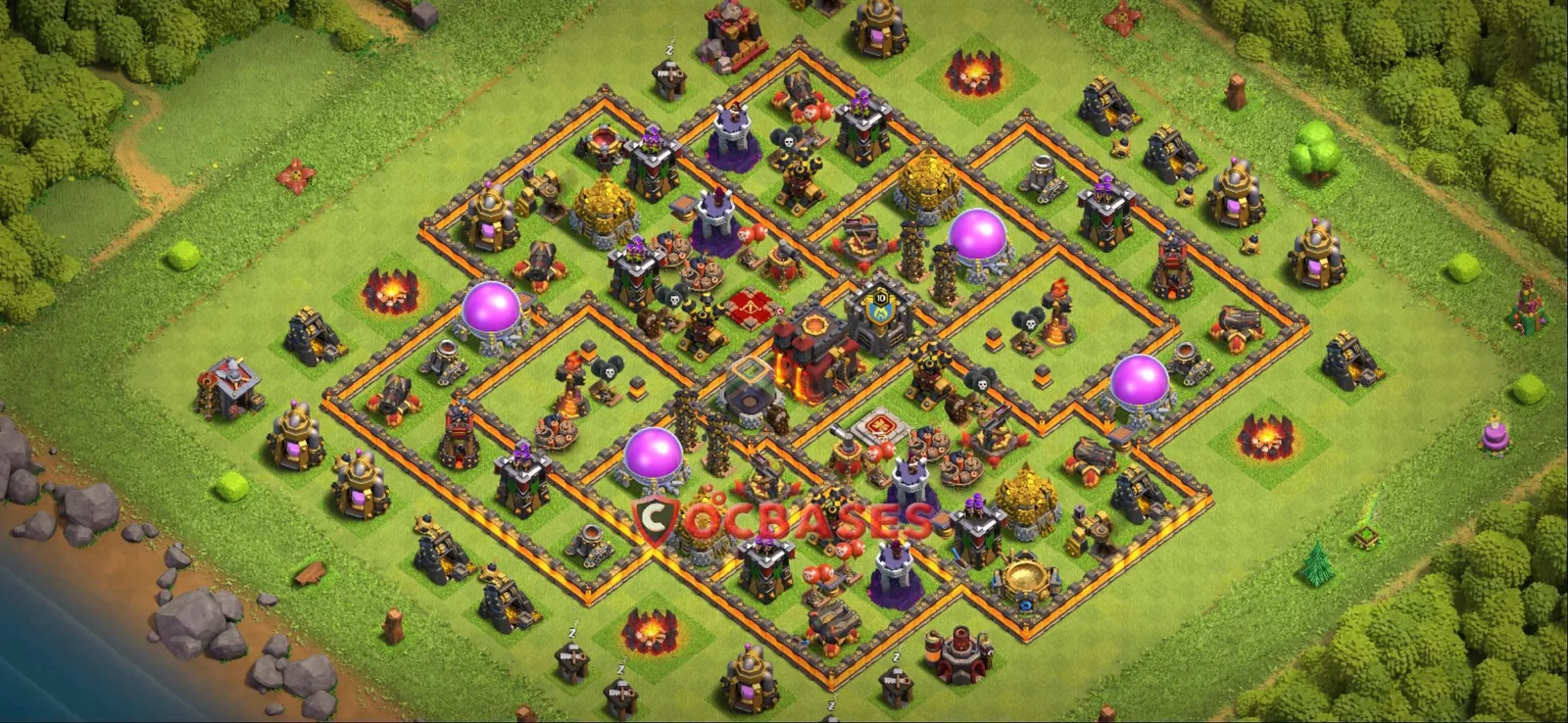 Anti-3 Star (War) Base TH10 with Link | Clash of Clans Bases | Layouts ID h4c0s