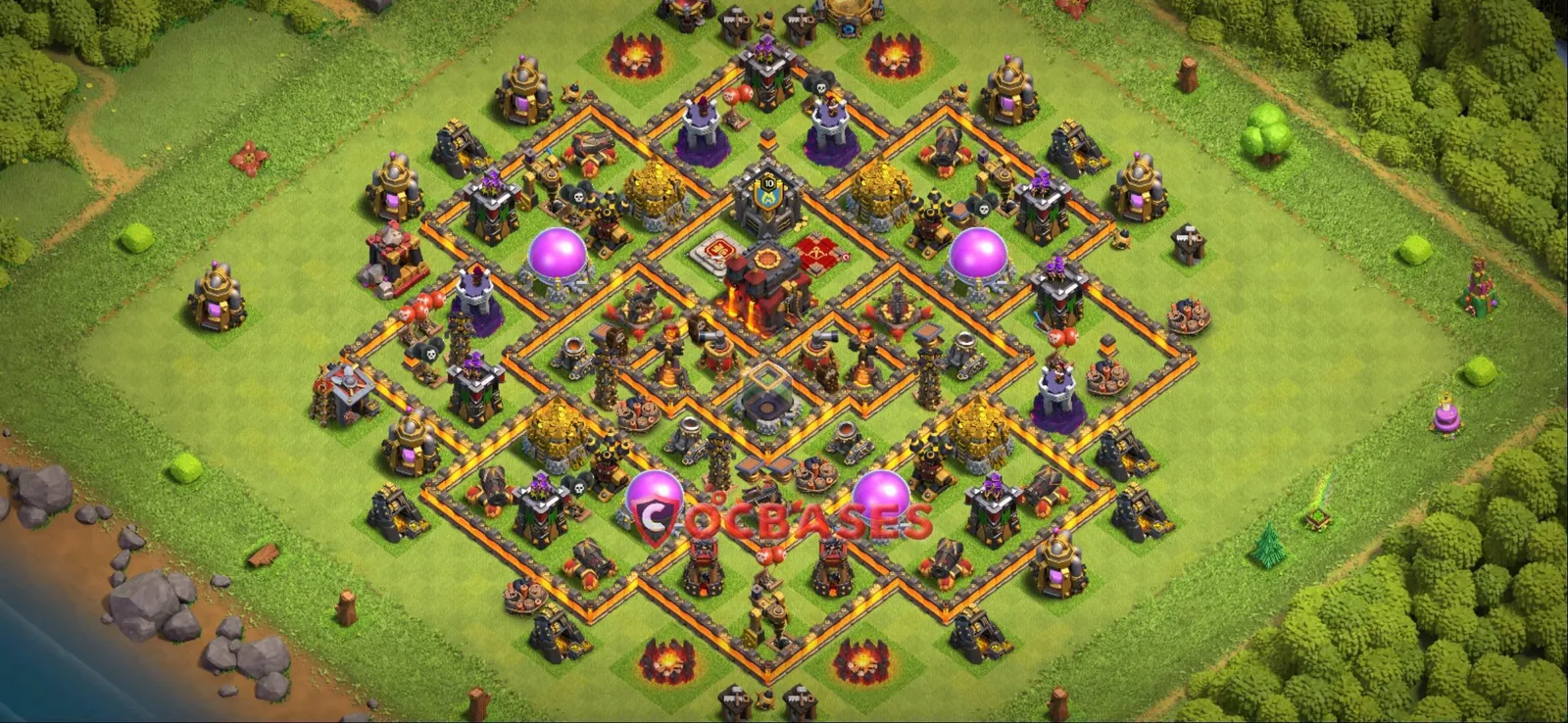 Anti-3 Star (War) Base TH10 with Link | Clash of Clans Bases | Layouts ID ic0q6