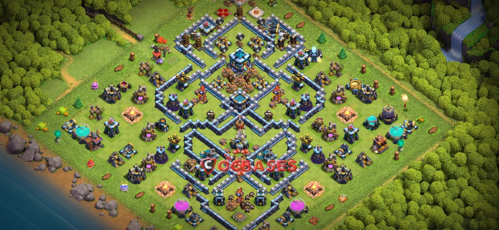 Anti-3 Star (War) Base TH13 with Link | Clash of Clans Bases | Layouts ID kxghl