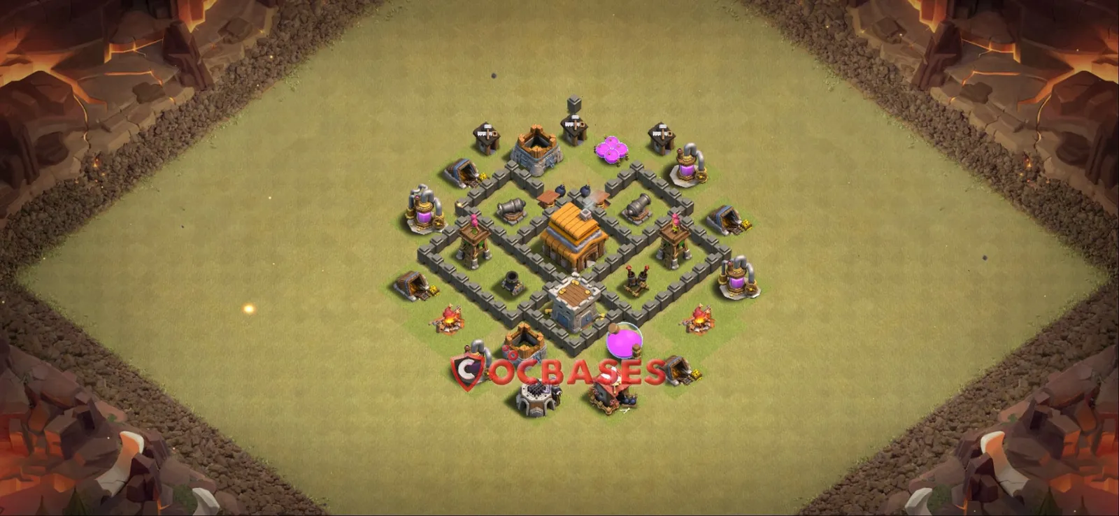 Anti-3 Star (War) Base TH4 with Link | Clash of Clans Bases | Layouts ID l0rc5