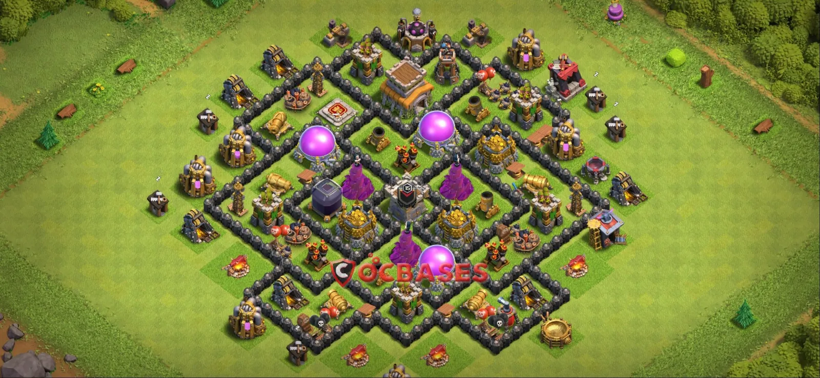 Anti-3 Star (War) Base TH8 with Link | Clash of Clans Bases | Layouts ID lbc58