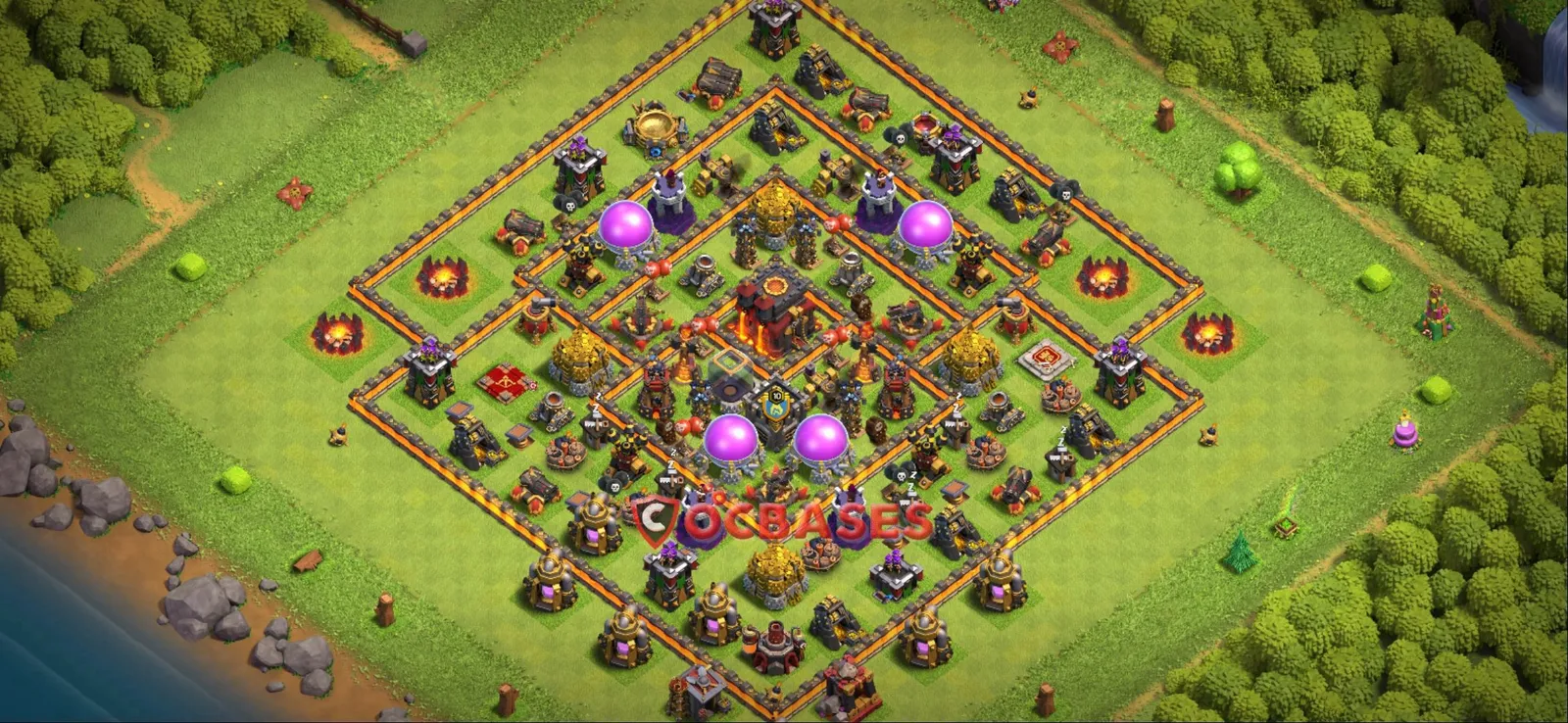 Anti-3 Star (War) Base TH10 with Link | Clash of Clans Bases | Layouts ID nllgc