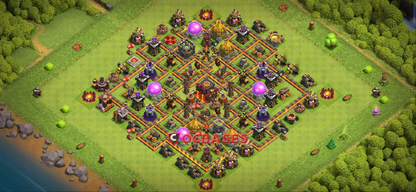 Anti-3 Star (War) Base TH10 with Link | Clash of Clans Bases | Layouts ID pba0c