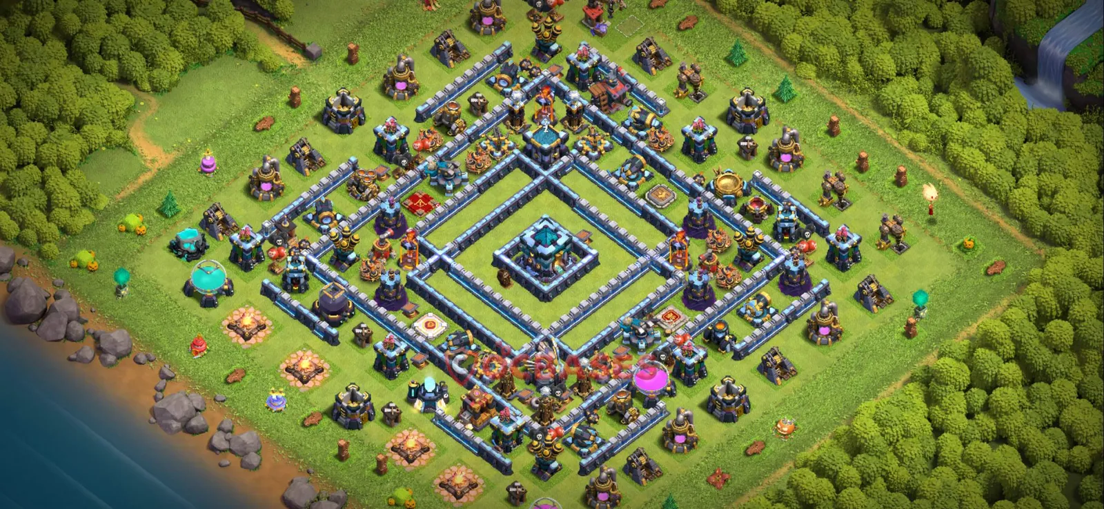 Anti-3 Star (War) Base TH13 with Link | Clash of Clans Bases | Layouts ID pn9cs