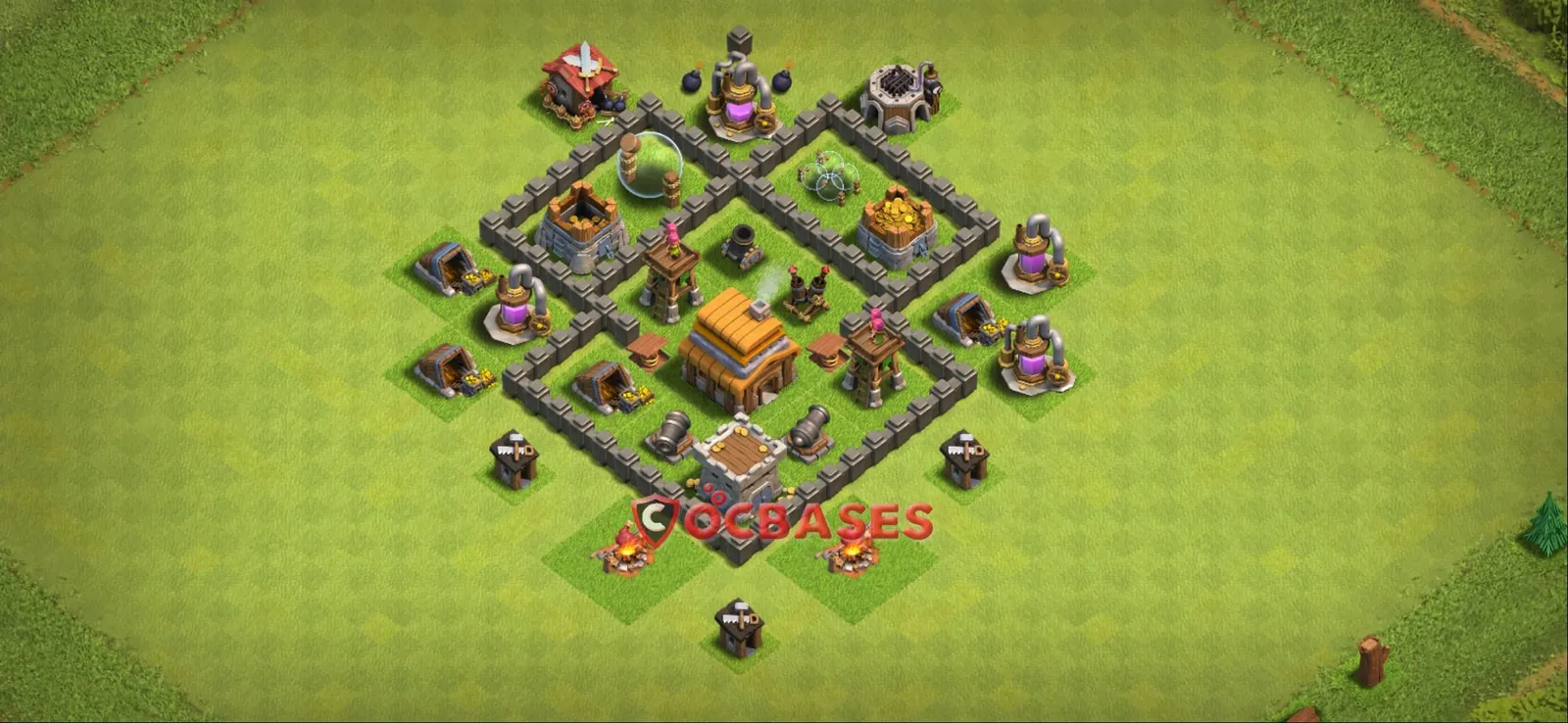Anti-3 Star (War) Base TH4 with Link | Clash of Clans Bases | Layouts ID qa4vv