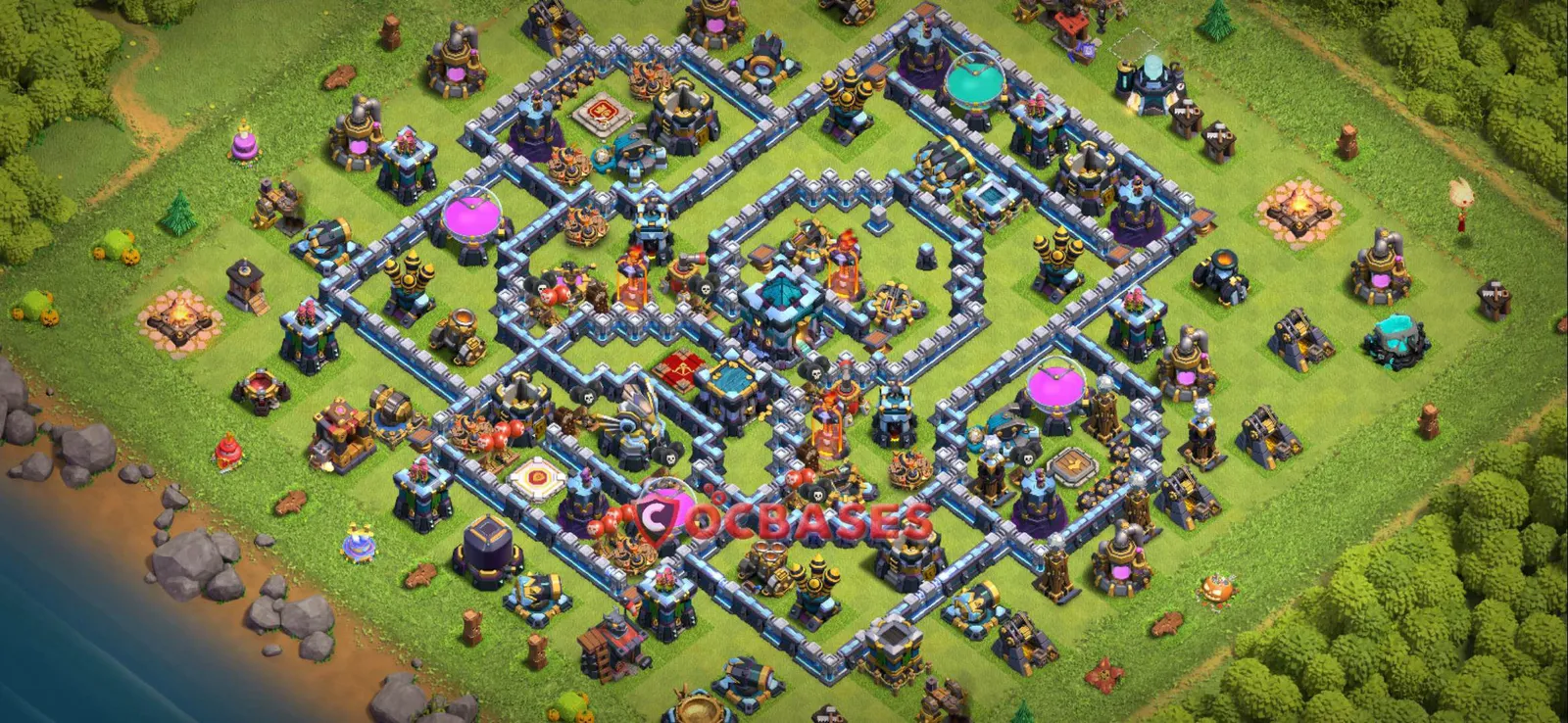 Anti-3 Star (War) Base TH13 with Link | Clash of Clans Bases | Layouts ID qnus9
