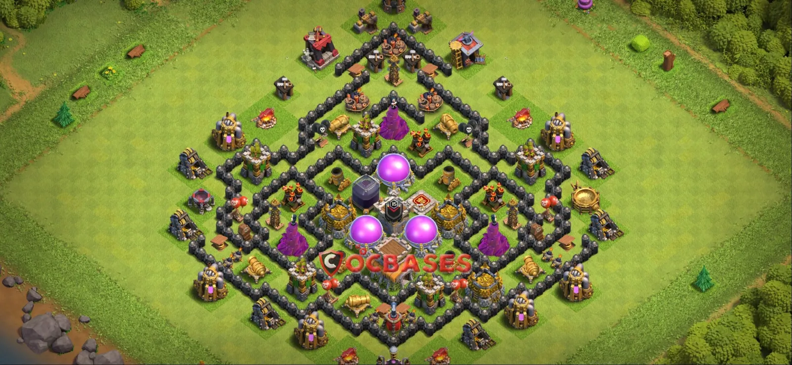 Anti-3 Star (War) Base TH8 with Link | Clash of Clans Bases | Layouts ID qo83s