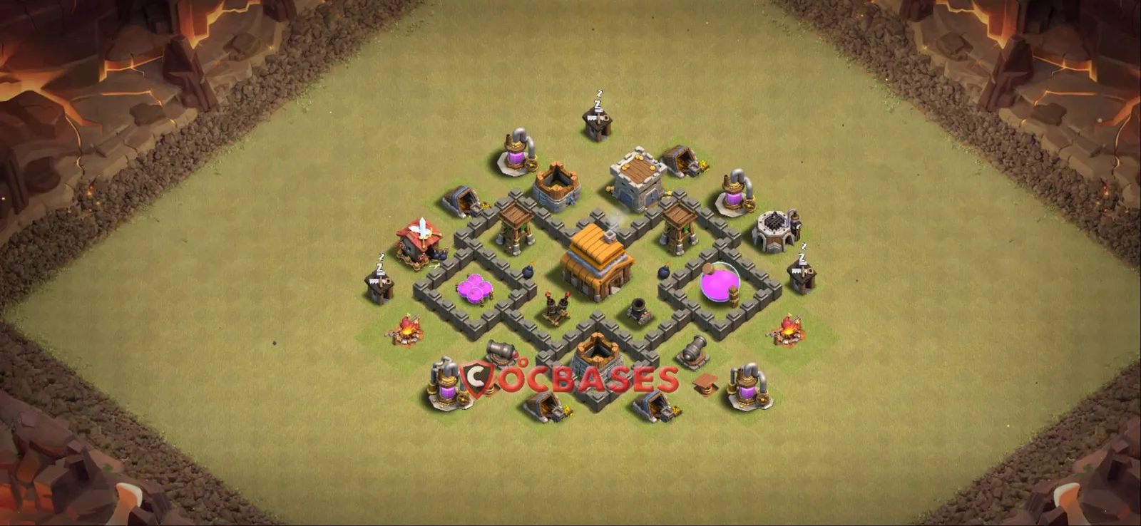 Anti-3 Star (War) Base TH4 with Link | Clash of Clans Bases | Layouts ID sm0r7