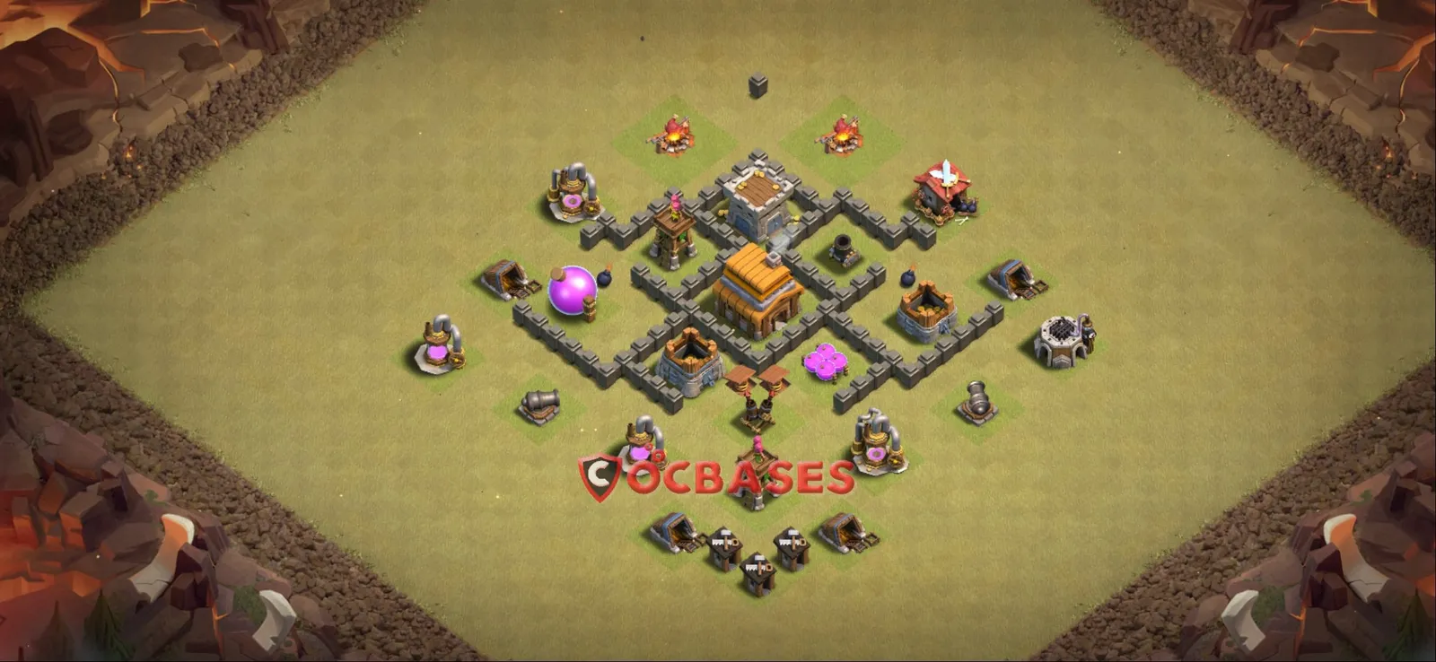 Anti-3 Star (War) Base TH4 with Link | Clash of Clans Bases | Layouts ID v2hsa