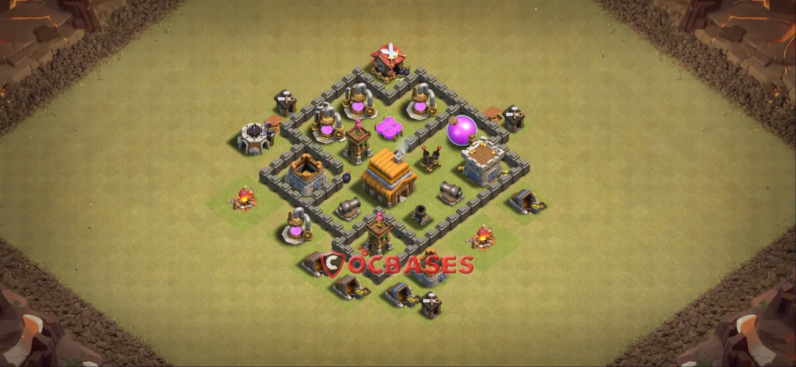 Anti-3 Star (War) Base TH4 with Link | Clash of Clans Bases | Layouts ID vqzyi