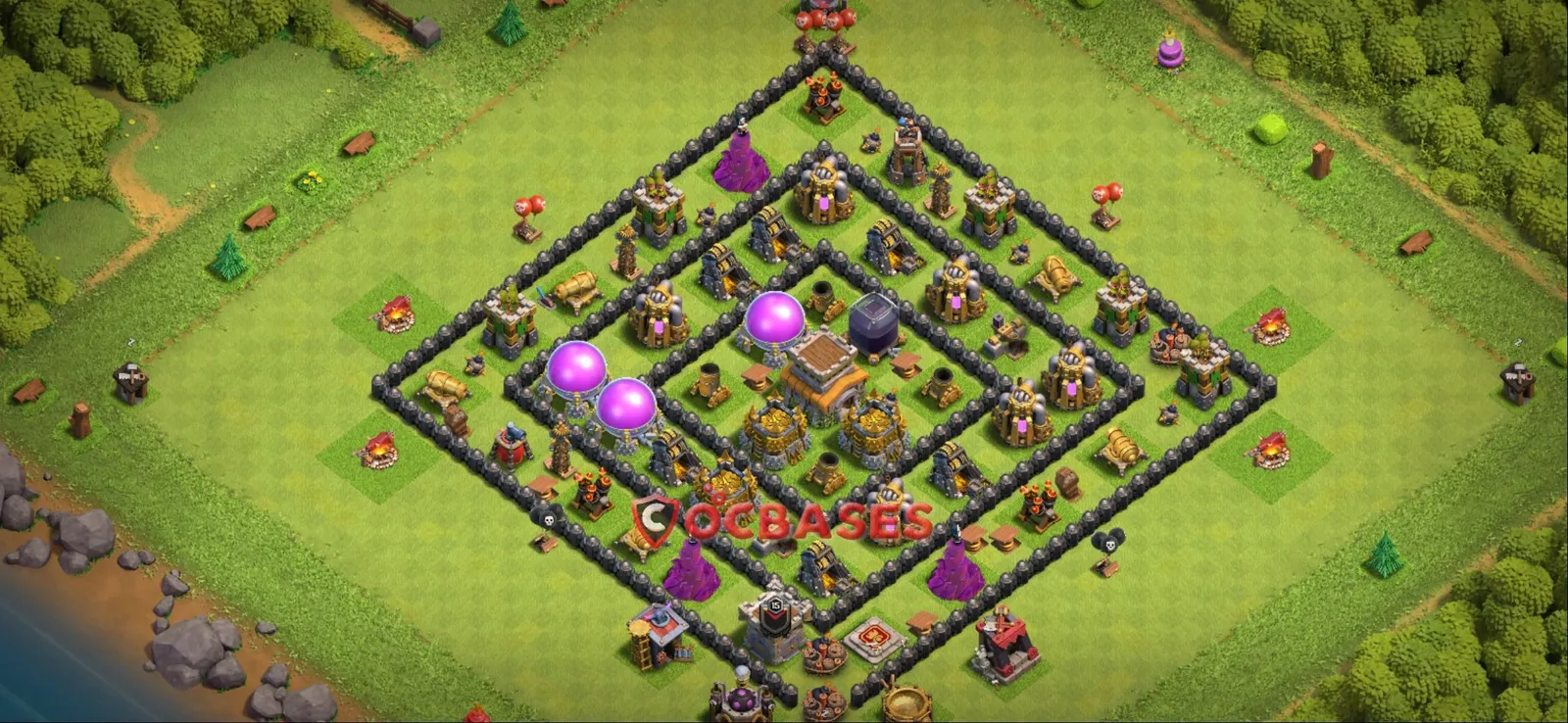 Anti-3 Star (War) Base TH8 with Link | Clash of Clans Bases | Layouts ID wktga
