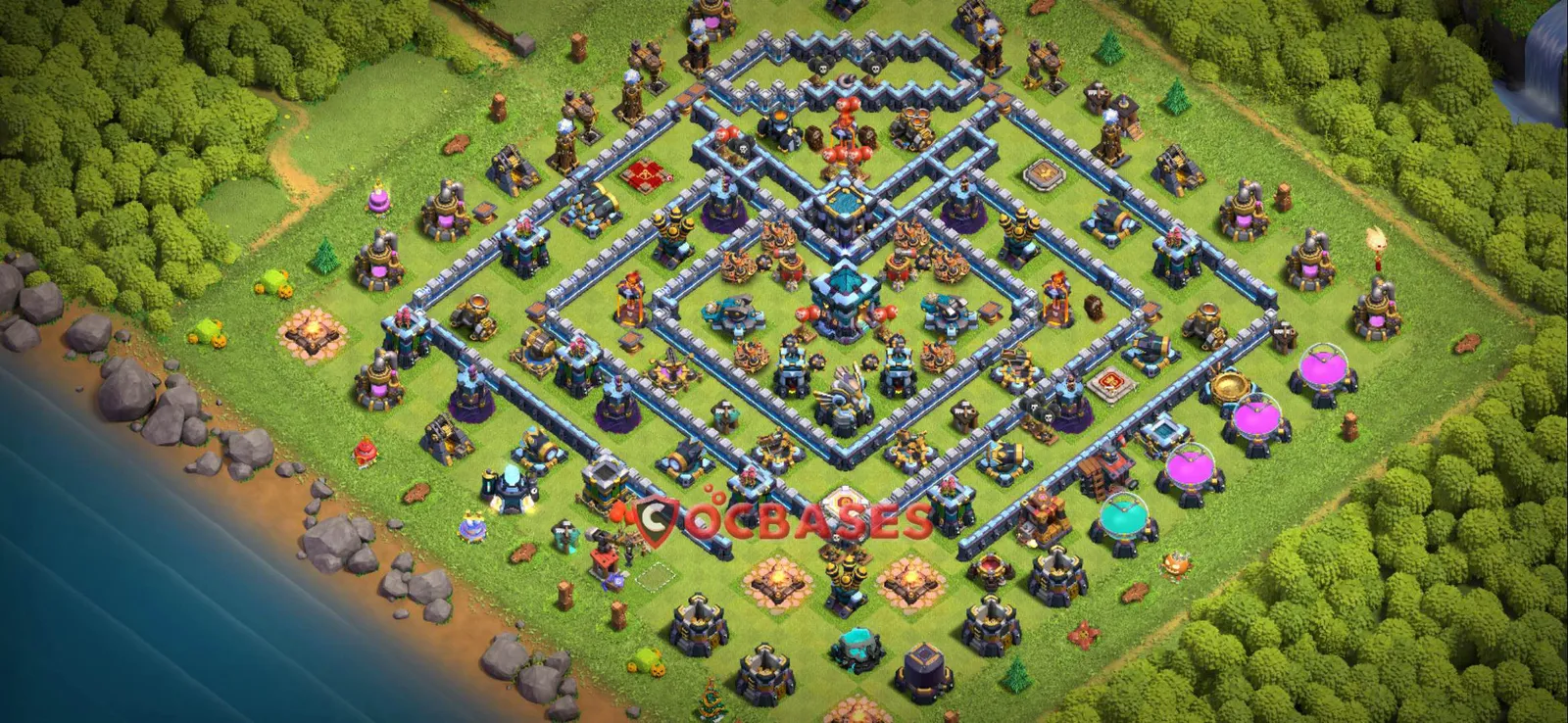 Anti-3 Star (War) Base TH13 with Link | Clash of Clans Bases | Layouts ID xc6fd