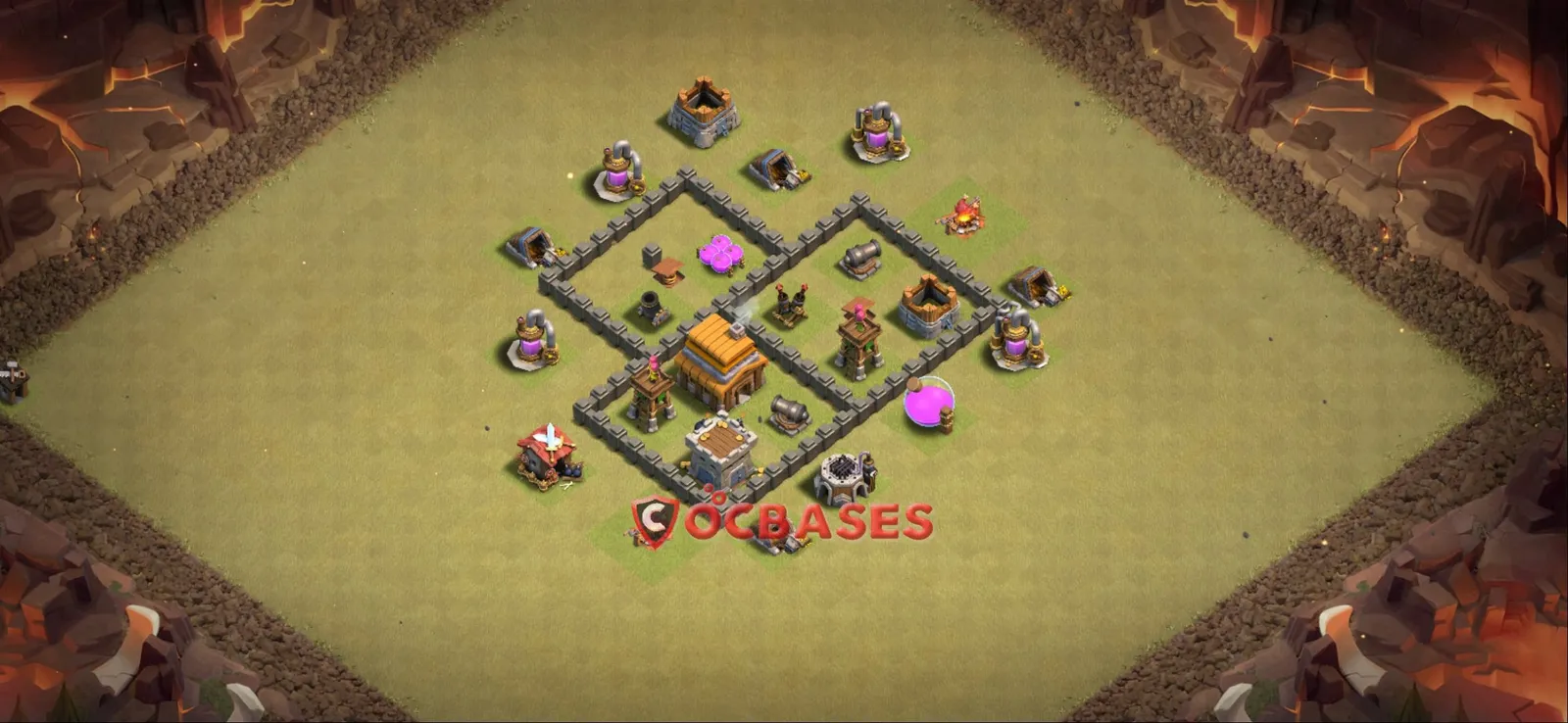 Anti-3 Star (War) Base TH4 with Link | Clash of Clans Bases | Layouts ID zsjr0