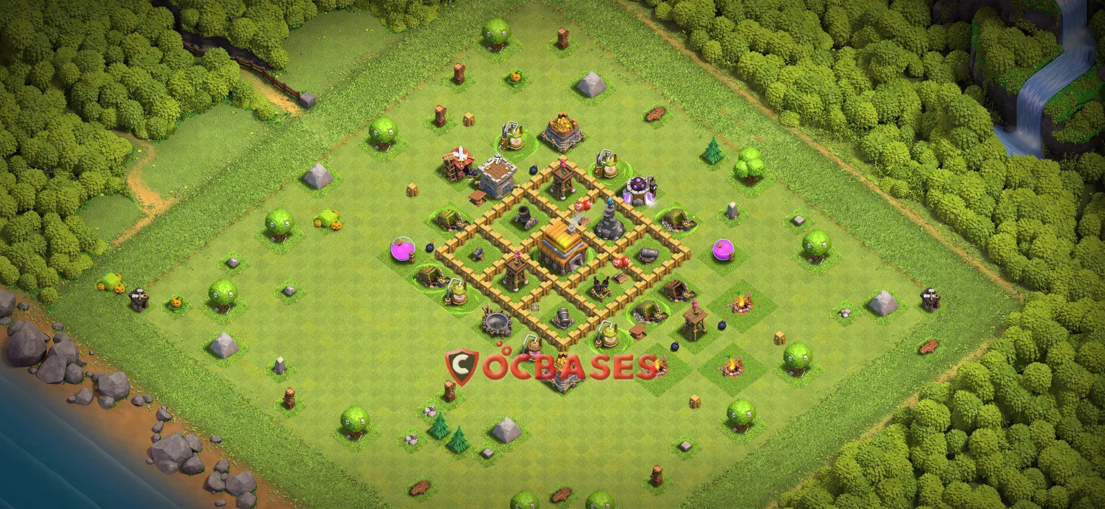 Anti-air (Defense) Base TH5 with Link | Clash of Clans Bases | Layouts ID ppndr