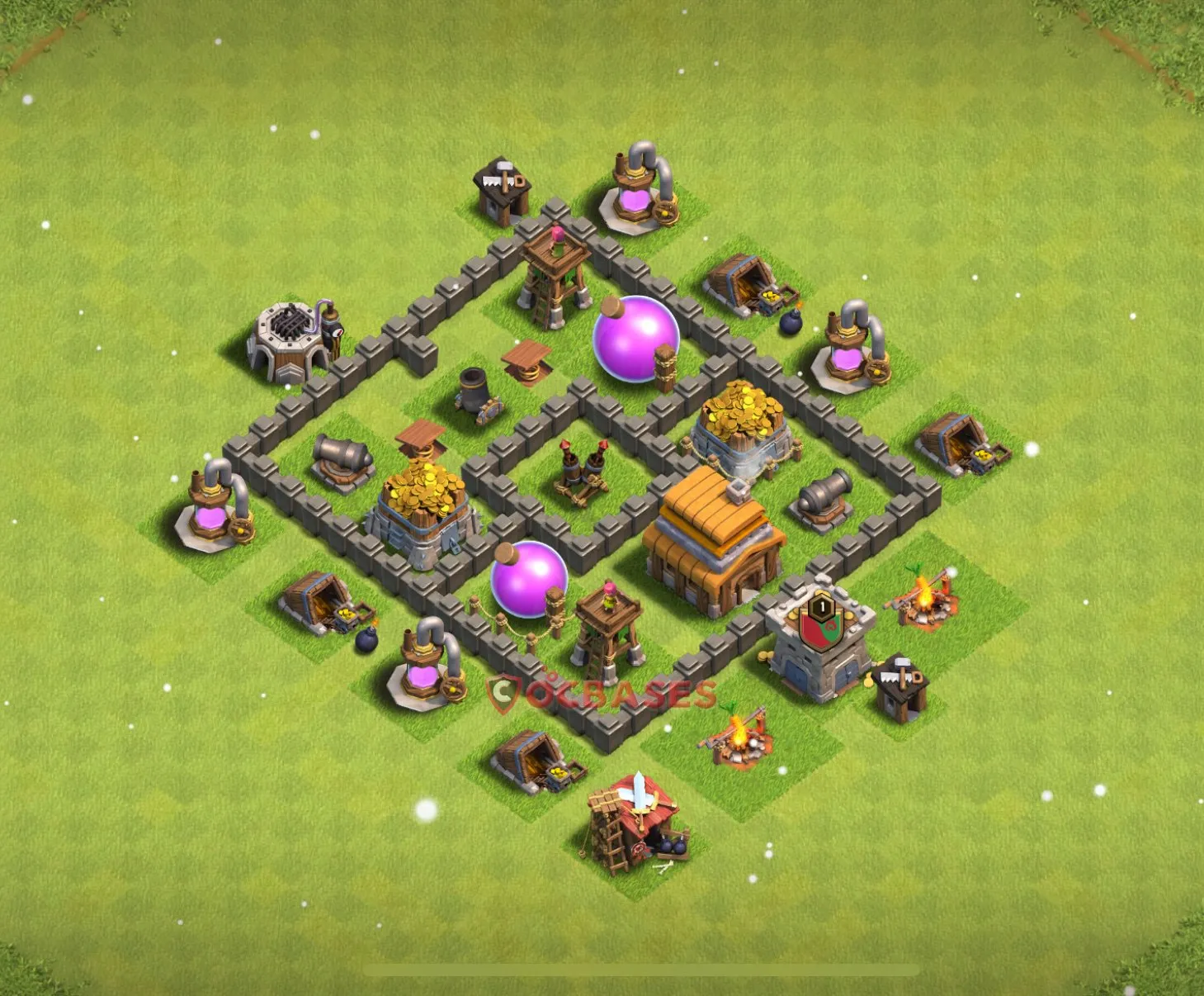 Anti-air (Defense) Base TH4 with Link | Clash of Clans Bases | Layouts ID tionw
