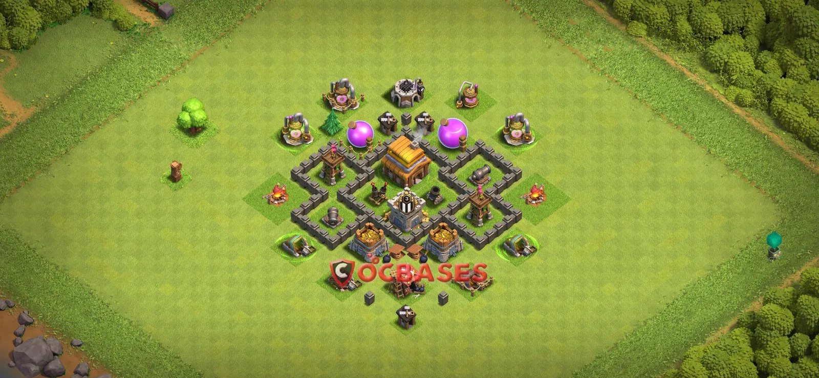 Anti-ground (Defense) Base TH4 with Link | Clash of Clans Bases | Layouts ID fpjqe
