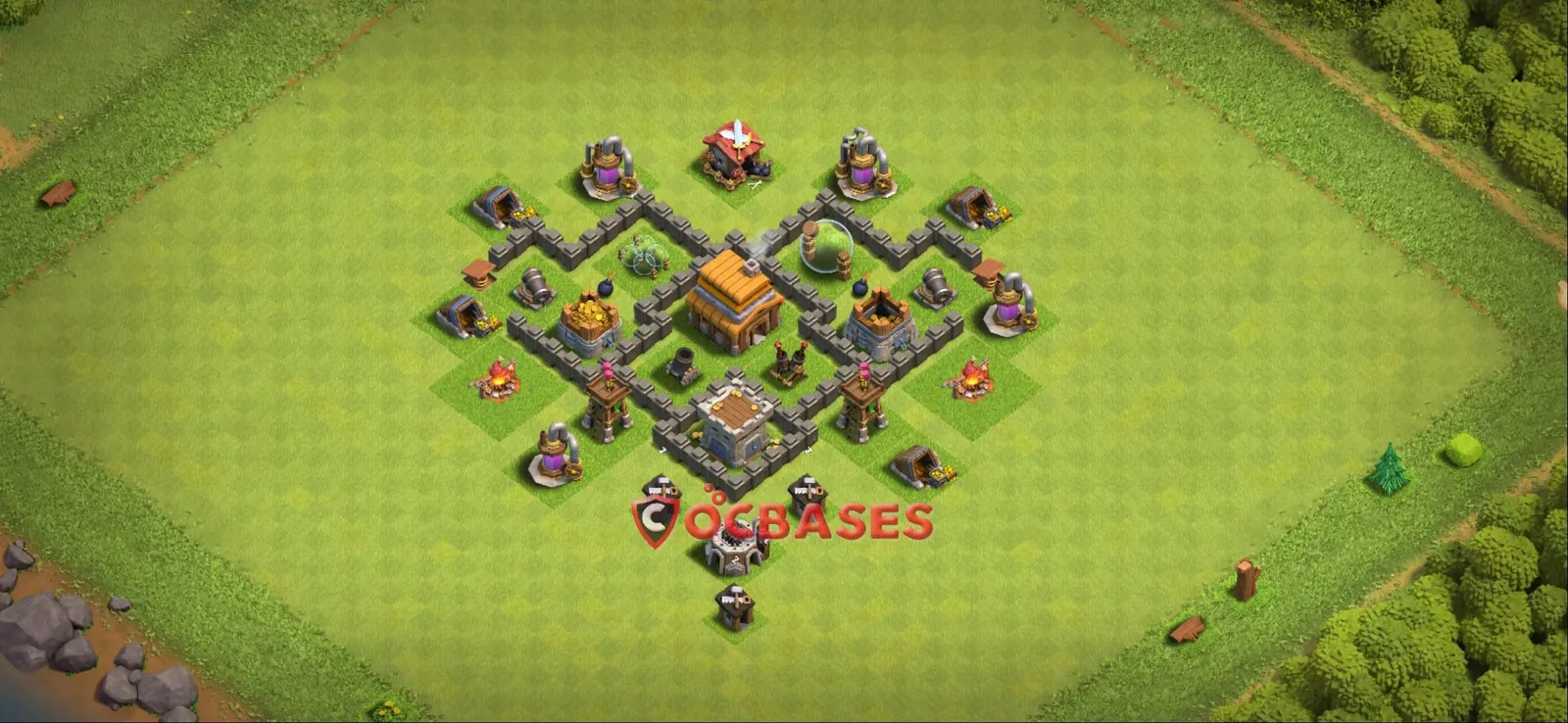 Anti-ground (Defense) Base TH4 with Link | Clash of Clans Bases | Layouts ID qfvqp