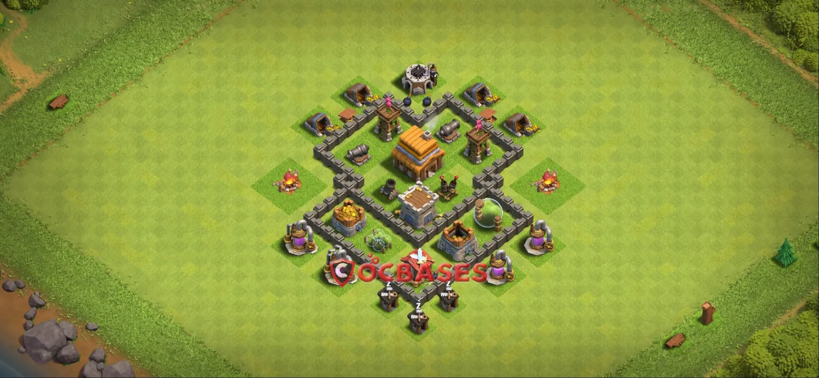 Farming (Defense) Base TH4 with Link | Clash of Clans Bases | Layouts ID 7ky3h