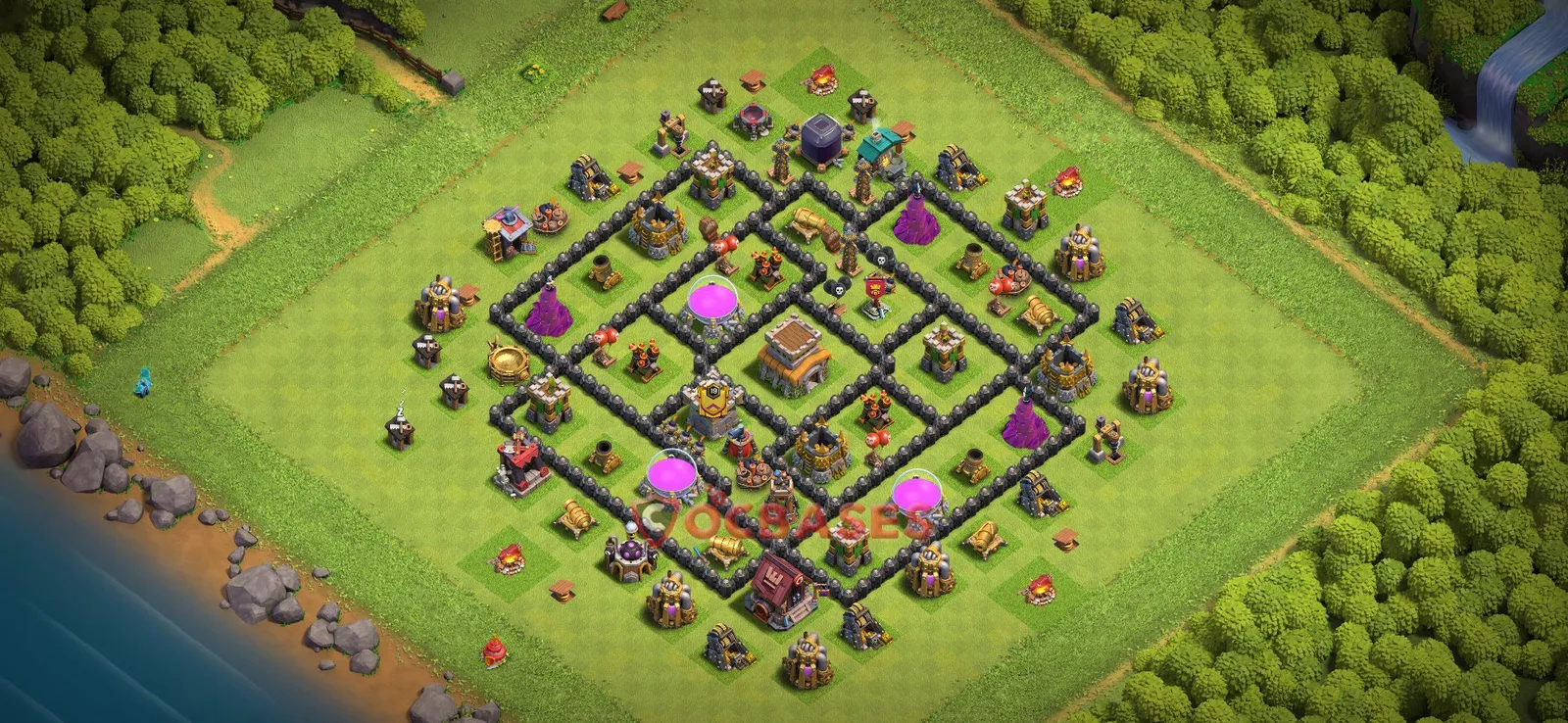 Farming (Defense) Base TH8 - Clash of Clans Town Hall 8 Layout Link Farming (Defense) Base TH8 - Clash of Clans Town Hall 8 FARMING Base Layout with Copy Link 2026