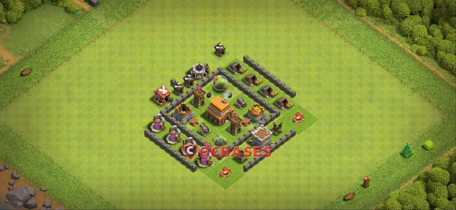 Farming (Defense) Base TH4 with Link | Clash of Clans Bases | Layouts ID cakiq
