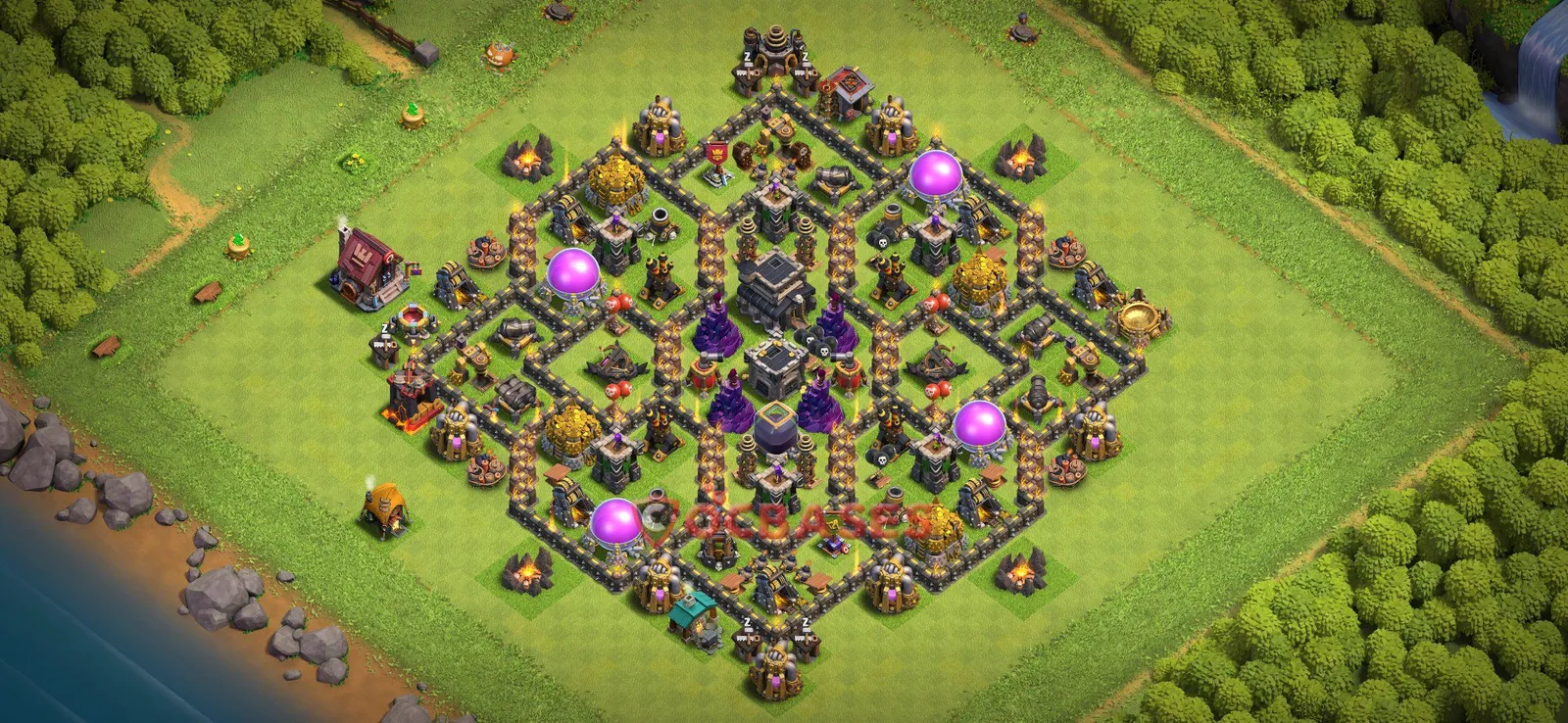 Hybrid (Defense) Base TH9 with Link | Clash of Clans Bases | Layouts ID 0h00f