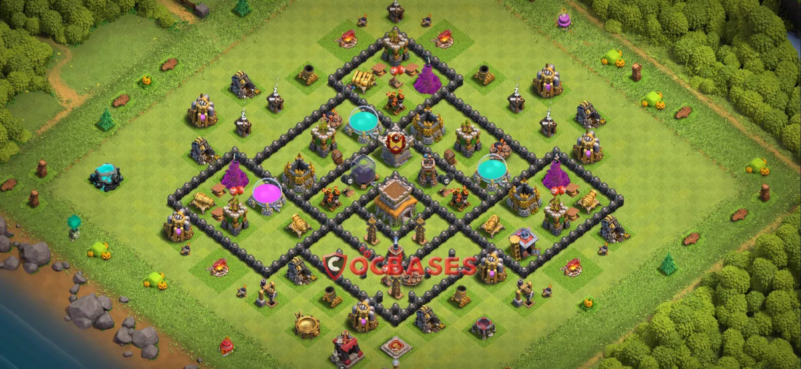 Hybrid (Defense) Base TH8 with Link | Clash of Clans Bases | Layouts ID 0wn6y