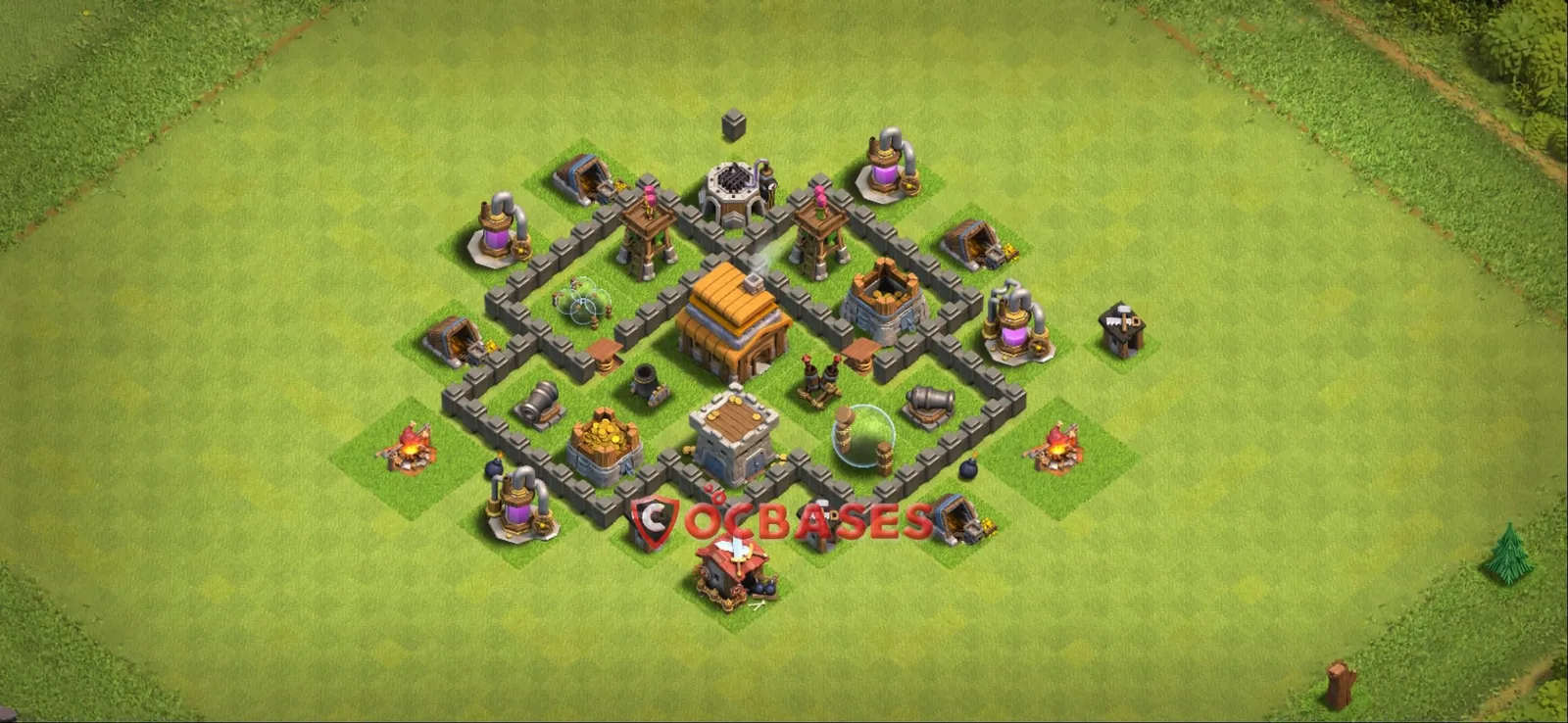 Hybrid (Defense) Base TH4 with Link | Clash of Clans Bases | Layouts ID 17fs5