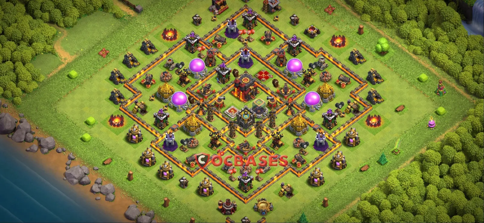 Hybrid (Defense) Base TH10 with Link | Clash of Clans Bases | Layouts ID 1up9m