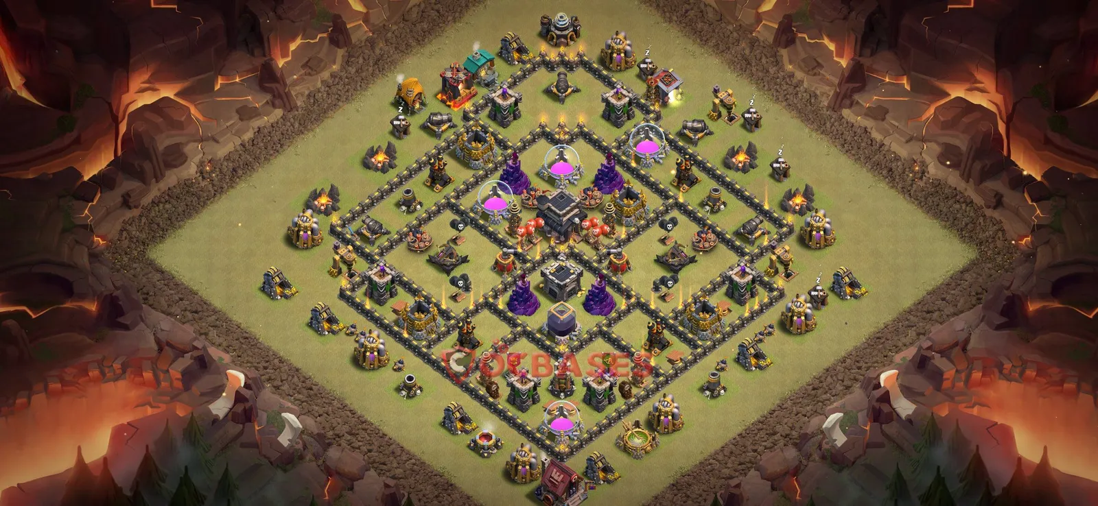 Hybrid (Defense) Base TH9 with Link | Clash of Clans Bases | Layouts ID 4a0cu