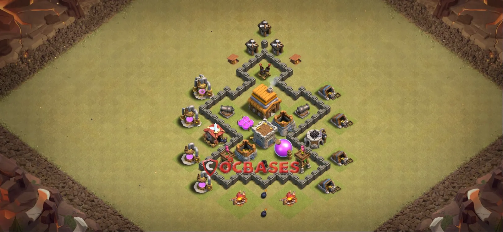 Hybrid (Defense) Base TH4 with Link | Clash of Clans Bases | Layouts ID 70hjo