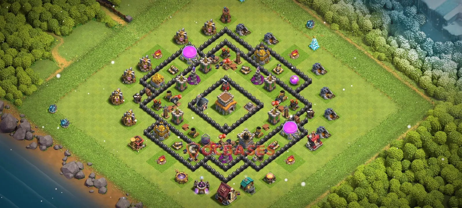 Hybrid (Defense) Base TH8 with Link | Clash of Clans Bases | Layouts ID 7bmsz