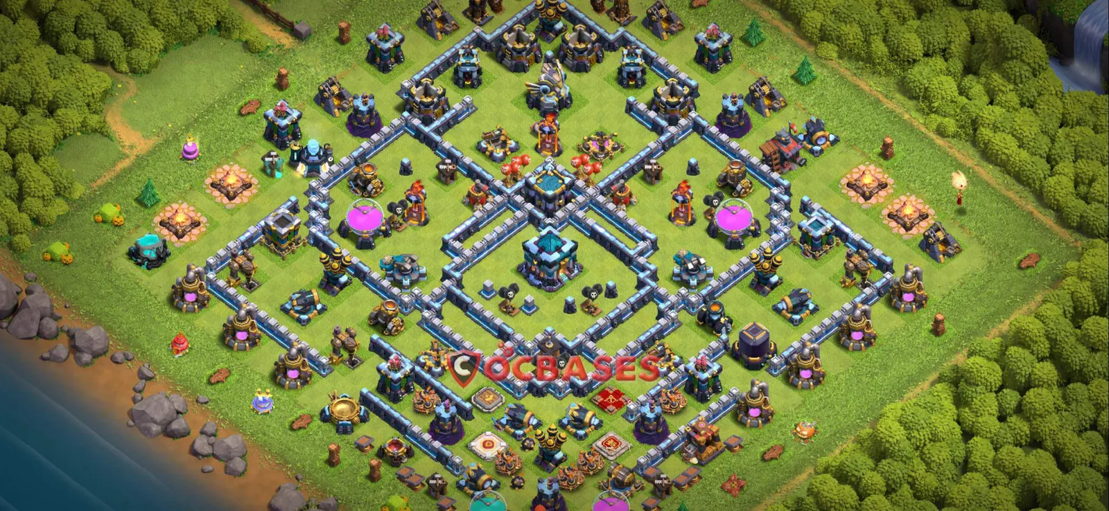 Hybrid (Defense) Base TH13 with Link | Clash of Clans Bases | Layouts ID 7bzdw