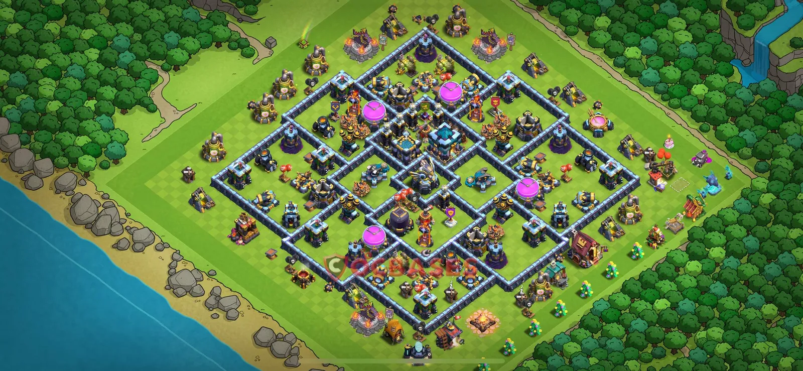 Hybrid (Defense) Base TH13 with Link | Clash of Clans Bases | Layouts ID 7k1m1