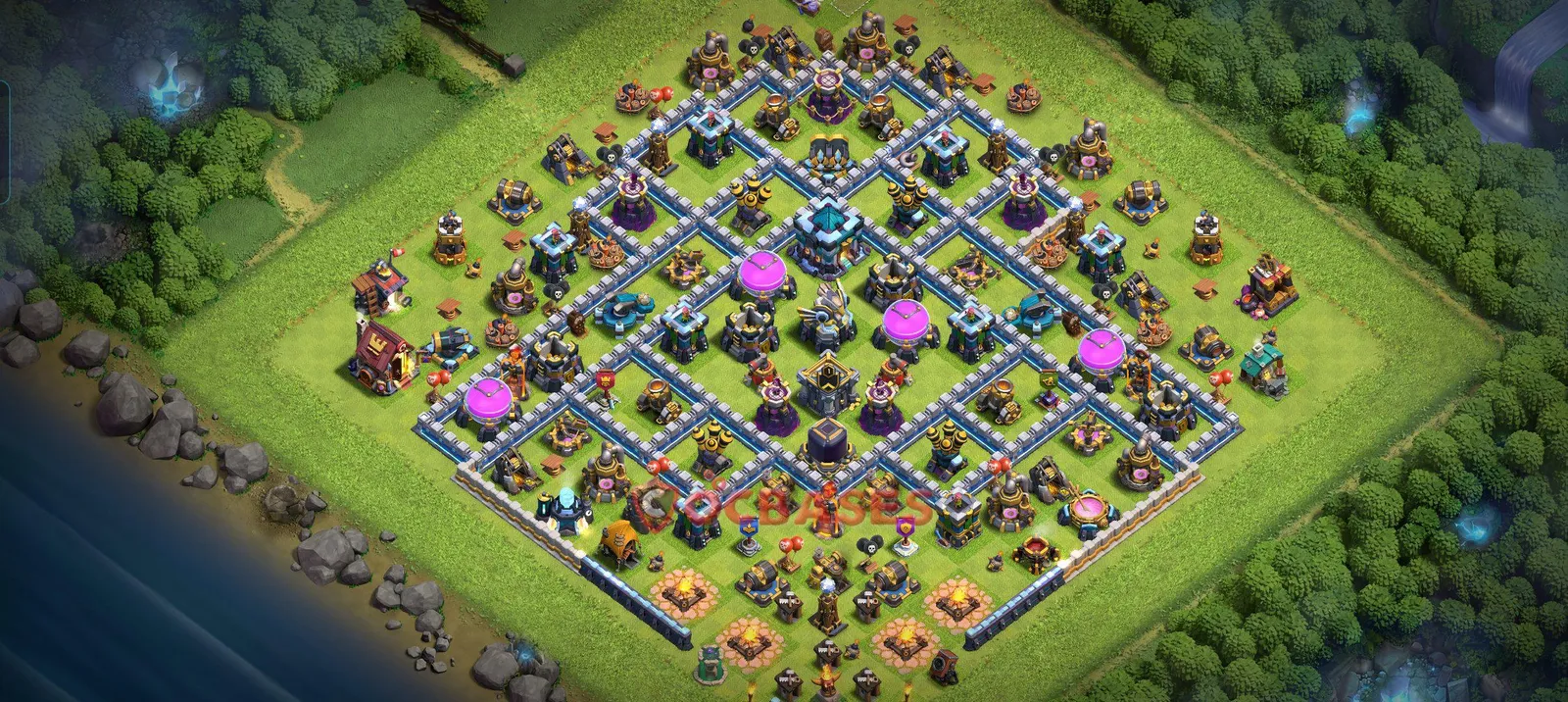 Hybrid (Defense) Base TH13 - Clash of Clans Town Hall 13 Layout Link Hybrid (Defense) Base TH13 - Clash of Clans Town Hall 13 HYBRID Base Layout with Copy Link 2026