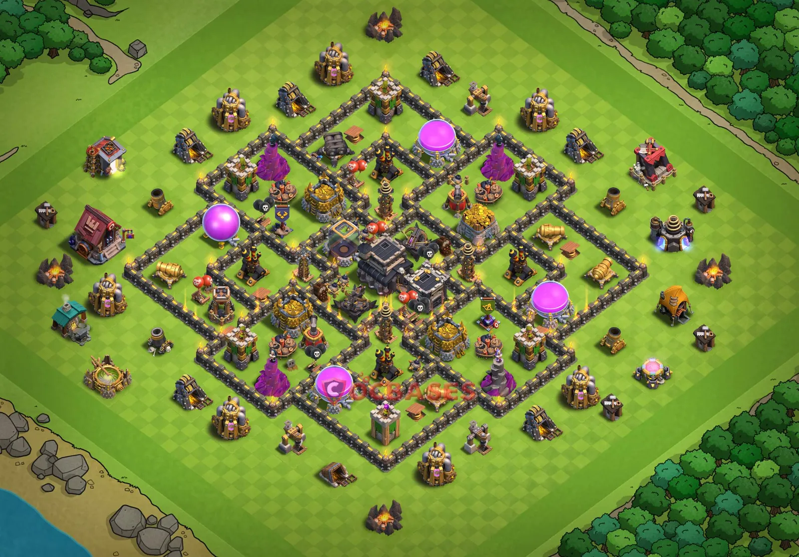 Hybrid (Defense) Base TH9 with Link | Clash of Clans Bases | Layouts ID 8ezgk